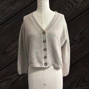 Oak + Fort Cropped V-Neck Button-Down Cardigan Oatmeal Women's Size Small